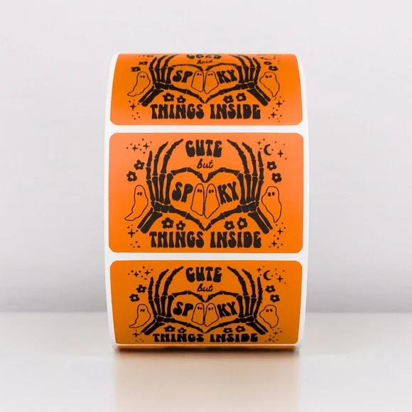 100 Cute But Spooky Stickers Roll 2x1 inch – Halloween Packaging Labels - Picture 3 of 5